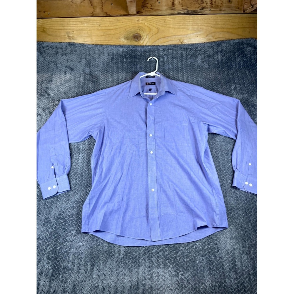 Chaps Dress Shirt Mens 16.5 Blue Cotton Houndstooth Wrinkle Free Classic Fit